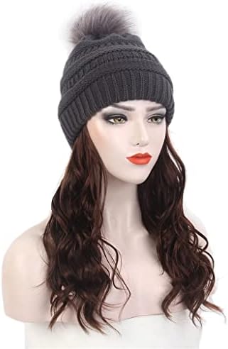 N / modni evropski i američki ženski šešir za kosu jedan sivi pleteni šešir perika duga kovrčava smeđa perika