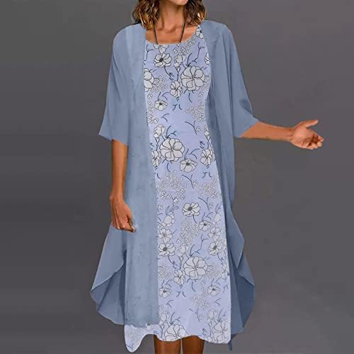 Ženski povremeni modni print o / vrat srednje duga dužina Dvodijelna set haljina
