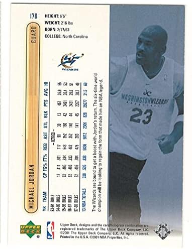 2001-02 Gornja paluba 178 Michael Jordan Washington Wizards NBA košarkaška karta NM-MT