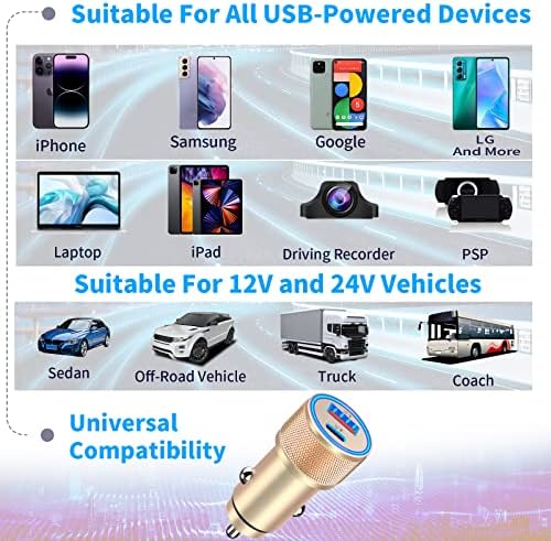 Veetone iPhone brz auto punjač, ​​[Apple MFI certificirani] 48W Svi metalni dual USB-C Power PD / QC3.0