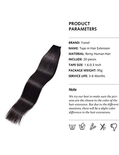 Yamel Remy Tape In Hair Extensions Real Human Hair Extensions Tape In Natural Black 20 Inch 20pcs Tape In