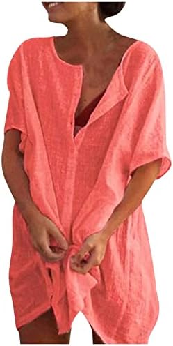 NOKMOPO ženske košulje kratki rukav modni srednje dužine labave jednobojne kratke rukave Shirt Casual Tops