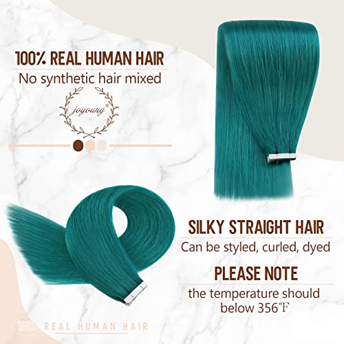 YoungSee Tape in Hair Extensions Human Hair Teal 16 inch Tape in Hair Extensions Teal Human Hair Tape in
