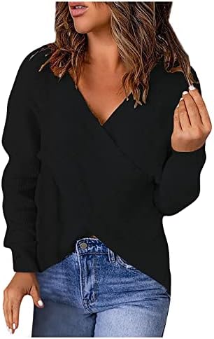 Ženska ležerna čvrsta boja V-izrez Loose Pleted džemper rebrasta bodycon midi haljina