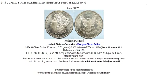 1884 1884 o Sjedinjene Američke Države Silver Morgan stari $ 1 dobro nesigurno
