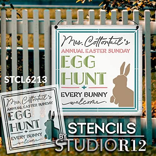 Mrs. Cottontail's Egg Hunt Stencil by StudioR12 / Craft DIY Spring Home Decor | Paint Uskršnji drveni znak