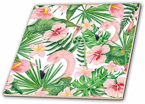 3drose akvarel tropska Aloha džungla ljetni hibiskus i Flamingo uzorak-pločice