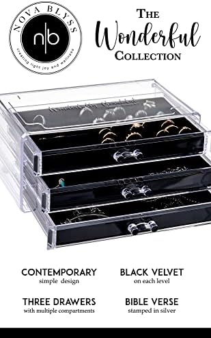 Akrilik Clear Organizatori nakita Organizatori Skladište 3 Velvet Ladici Prozirni prikaz Naušnice Prstenje
