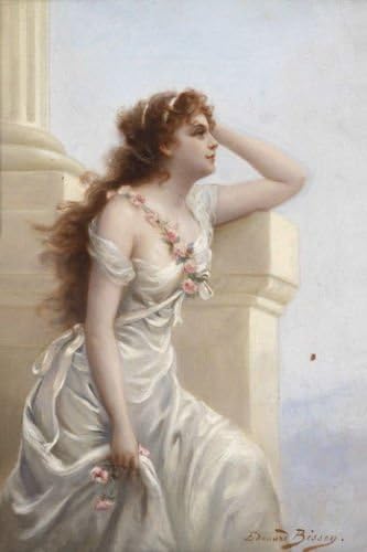 Pravi ručno oslikani portret lijepa mlada dama u bijeloj haljini koja drži ulje na platnu ruže za kućni