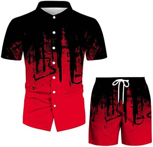 XZHDD MENS 2 komada Havajska odjeća za sjedenje ljetne kratkih rukava dolje Splash-tinta za tintu