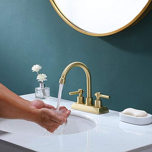 Vesla Home Modern 2 Ručke 2 rupe 4 inčni centser četkani zlatni kupatilo Slavina, viši luk okretni izljev kupaonica Vanity Sudoper slavina sa vodovodnim linijama i kombiniranjem vodovoda