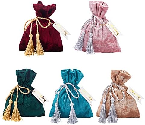 PH PandaHall 5 boja baršunaste torbe za nakit, poklon torbe sa resicama torba za vezice candy treat torbe