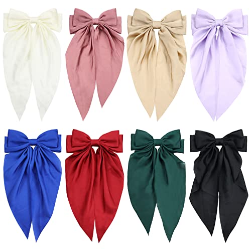 8 Pack Satin Big Large White Pink Red Blue Black Ribbon Hair Lucks for Women Oversized Giant Bow with Long