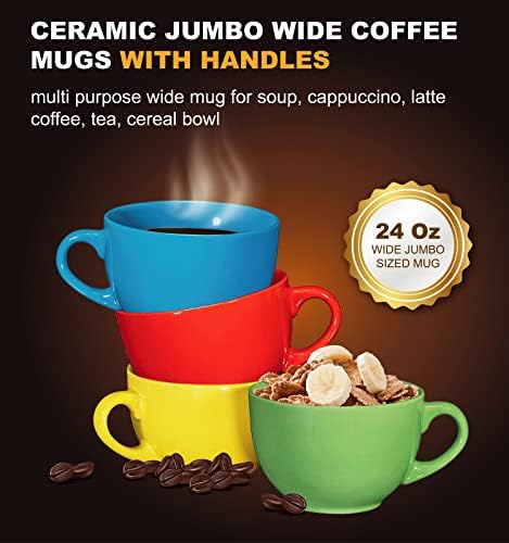 Bruntmor 24 oz Jumbo šolja za kafu Set od 4,24 unce u mikrotalasnoj pećnici, porcelanske šoljice za kafu