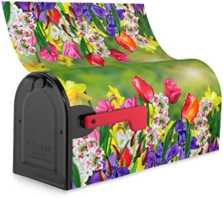 Chayber poštanski sandučić Pokrivački proljeće Ljeto cvijeće Poštan pokrov Poklopac magnetskih narci i tulipani vrtni dvorište Zeleni dekor za vanjsku standardnu ​​veličinu 21x18 u