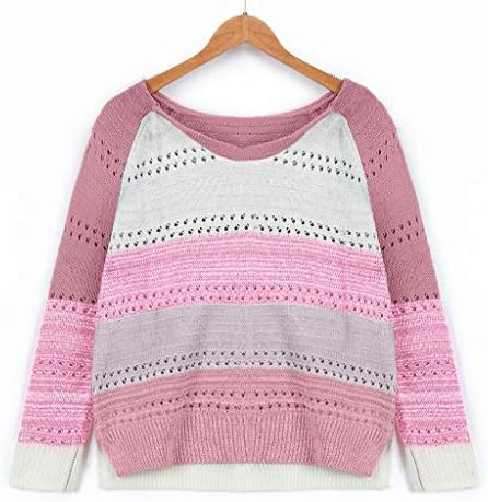 Wocachi Woce 2021 Jesen Zimske dukseve Patchwork Color Block V izrez pleteni džemper sa kapuljačom Izrežite