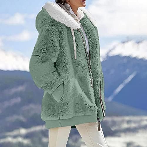 Cokuera ženska modna jesenska zimska jakna s kapuljačom od runa sa džepovima Boja blok patchwork kardigan
