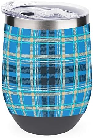 Blue Checkeried Tumbler Cup vakuum izolirana čaša od nehrđajućeg čelika kava putni šalica 12 oz sa poklopcem