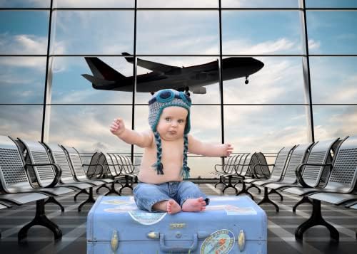 Loccor 5x3ft tkanina Airport Backdrop Lounge sa avionom Pilot Jet Rođendanska zabava video snimanje Zoom