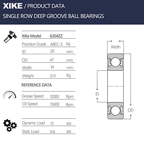 XiKe 10 kom 6204zz dvostruki metalni Zaptivni ležajevi 20x47x14mm, prethodno podmazani i stabilne performanse