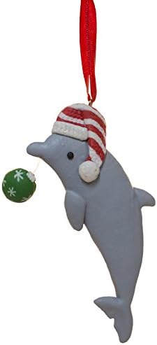Cape Shore delfin sa loptom nosi Santa šešir gline Božić ukras