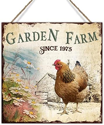 Tracy Retro Rooster Garden Farm od 1975 Wood Art Art Sign Chic Rustic Chicken Cooc Decor Farm Rooster Wall