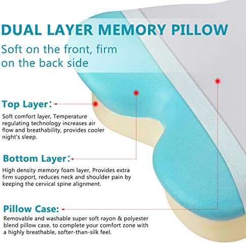 Dual sloj memorijski jastuk za pjenu, lareinaxe jastuci za hlađenje za spavanje, mekani alergijski luksuzni