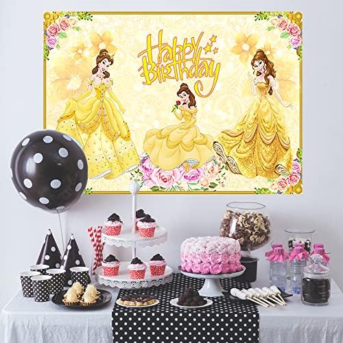 Žuta princeza pozadina potrepštine za rođendanske zabave 5x3ft Ljepotica i zvijer foto pozadine princeza