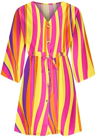 Ženska ljetna moda 2023, Žensko ljeto 3/4 rukava V izrez za odmor Boho Print ChartString Sun Beach haljina