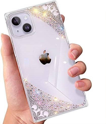 Case Case Walaivgne Square za iPhone 13, Glitter Clear Telefon sa dijamantnim dizajnom blistavih remena,