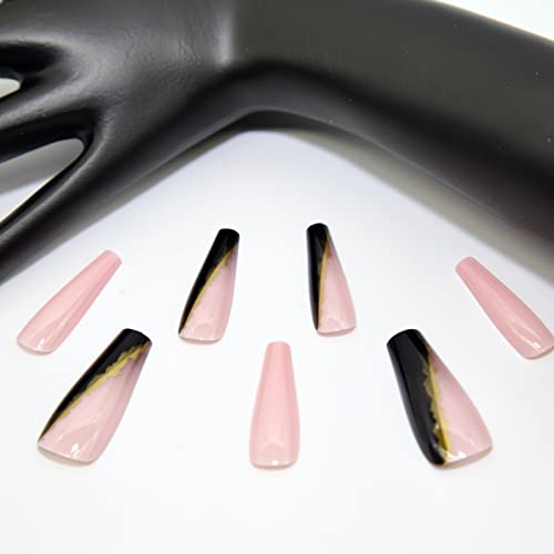 Extra long press on nails, black pink gradient, uključuje 24 lažna nokta,ljepljive jezičke, Mini turpiju