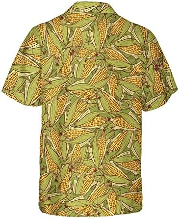 Ručno izvučeni Doodle kukuruzni klipovi havajska košulja, dugme za kukuruznu košulju, havajska košulja sa kukuruzom, košulja za plažu Aloha, muška košulja ljeto, kratki rukav, košulje za plažu, ljeto Hawaiian