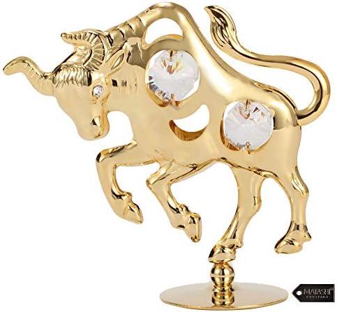 Zlato pozlaćeni kristalni ukrašen Ox / Bull Figurini ukras, kip lista tkiva Kine Kineski zodiac Doc dekor