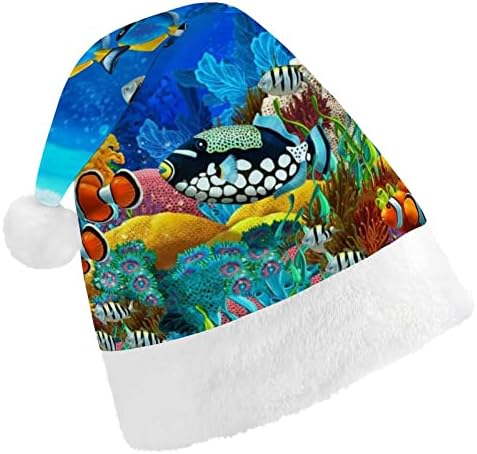 Tropska morska riba Božić šešir Santa Claus kape kratki pliš sa bijelim manžetama za muškarce žene Božić