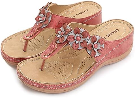Xipcokm papuče za žensku ortopedsku podršku za luk japanke Flowers Clip Toe Wedge sandale ljetne Casual
