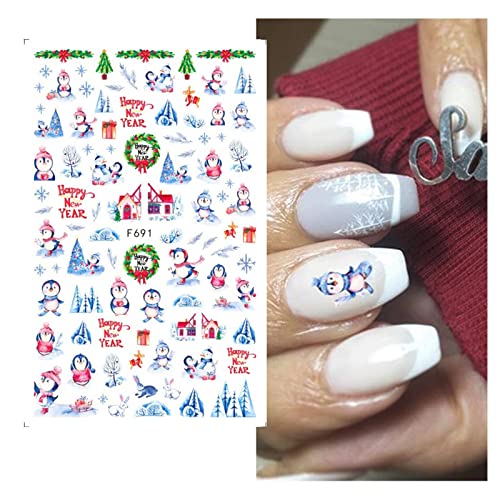3d zimske naljepnice za nokte naljepnice Santa Claus snjegović slatka crtana Božić klizači za dizajn noktiju