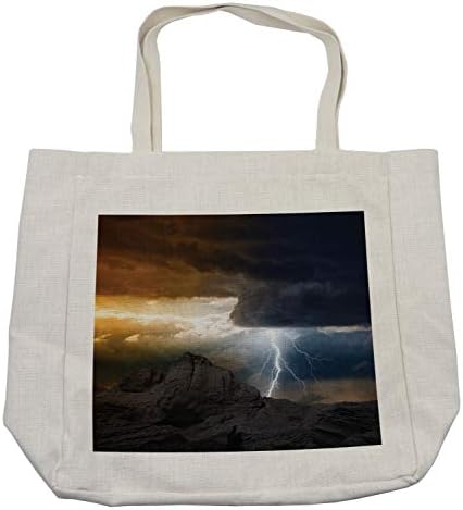 Ambesonne Nature torba za kupovinu, zraci grmljavine iz tamnih oblaka koji se spuštaju do umjetničke štampe
