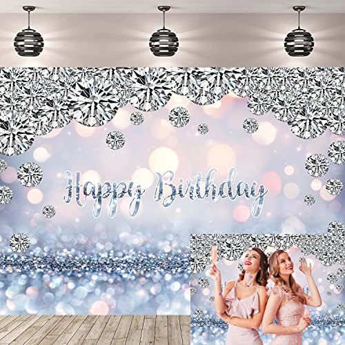 Srebrna Glitter Sretan rođendan pozadina za fotografiju 7x5FT sjajni dijamanti Bokeh Sequin odrasli rođendan