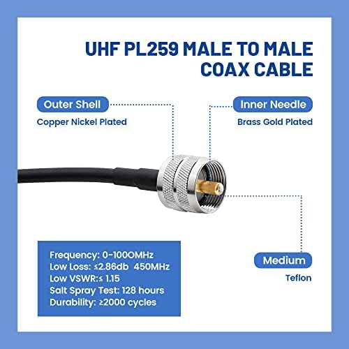 Anina 15 FT koaksijalni kabel PL259 uhf muški do uhf muški adapter Pure bakar RG58 RF Coax Extension žičani