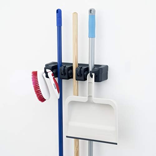 Superio držač za Mop i metlu zidni nosač Crni alati za čišćenje zidni Organizator, 3 proreza za stalak i