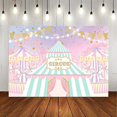 Avezano Circus tema pozadina Pink Carnival Night Carousel Rođendanska zabava fotografija pozadina za djecu