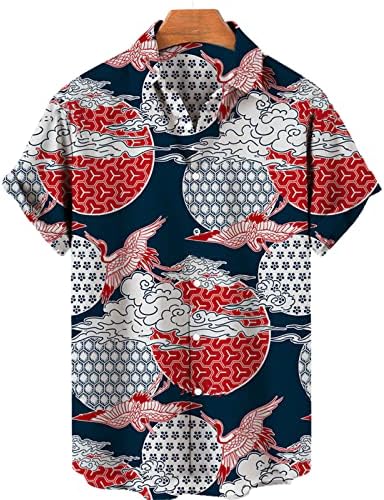 Ljetne haljine za muškarce Casual muške labave rever Bird Print kratke rukave manžetne dugme Port Anime
