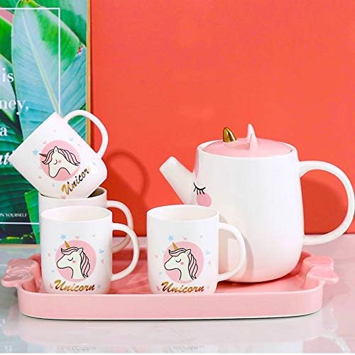 Tashells Pink Unicorn Tea set za čaj za porculan za djevojčice popodne čaj, simpatični i slatki keramički