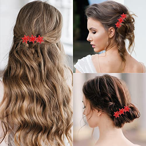 Austrijske kristalne kopče za kosu, Rhinestones ukosnice za ukosnice, Bijela svjetlucava Kosagrip Hair headwear Accessories za žene Girl-Red