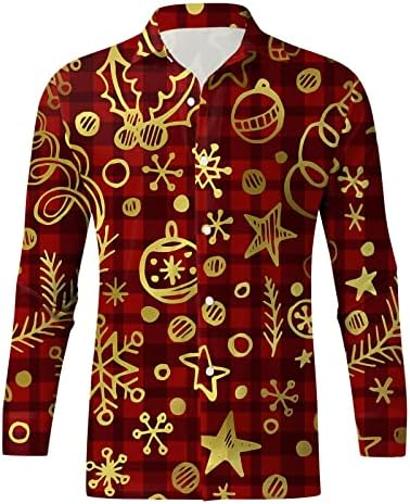 DSODAN božićni gumb dolje majice za muške dugih rukava smiješno xmas santa claus print casual majica za zabavu