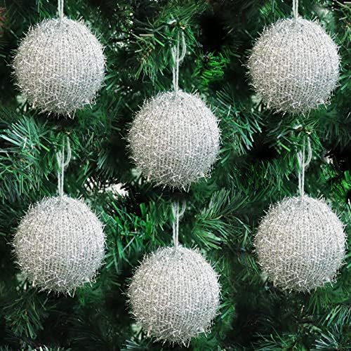 LimBridge božićno drvo ukrasi, 6 kom pletene Sparkle Glitter Bling Božić Ball dekoracije, za Božić Decor Holiday Decor, Shimmer Silver…