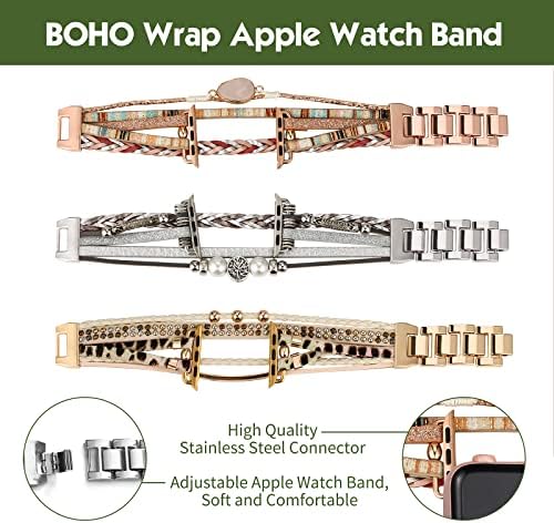 Charmico Boho kožne trake Kompatibilne sa Apple Watch Band narukvica za žene muškarci 38mm / 40mm / 41mm