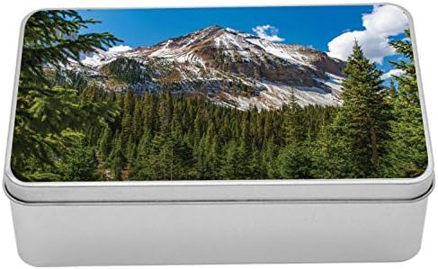 AMBESONNE MT RAINER TIN kutija, slikoviti foto slikoviti šumski drveće Snježno planinsko i otvoreno nebo,