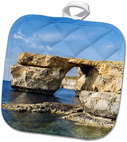 3D ružičani azurni prozor - ikonski prirodni luk na obali Gozo-Malte. Držač lonaca, 8 x 8
