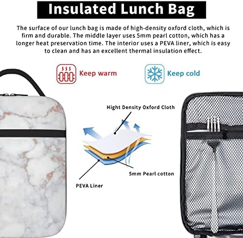 FFEX-ovi Bijeli mramorni ružni zlatni torba za ručak, za višekratnu upotrebu, pogodna za rad, školu, izlet
